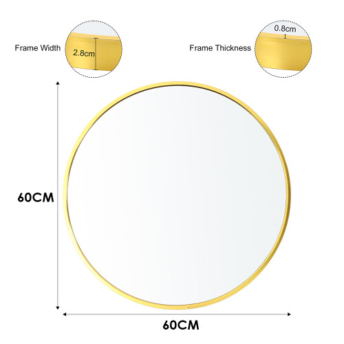 60cm Nordic Round Bathroom Framed Mirror Wall Hanging, Gold 2