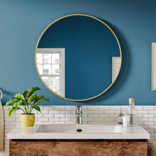 60cm Nordic Round Bathroom Framed Mirror Wall Hanging, Gold