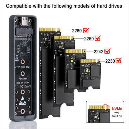 Vantec M.2 Nvme SSD a USB 3.1 Gen 2 Tipo C con cavo C a C, colore grigio spazio, ID5 (NST-205C3-SG Vantec M.2 Nvme SSD a USB 3.1 Gen 2 Tipo C con cavo C a C, colore grigio spazio, ID5 (NST-205C3-SG