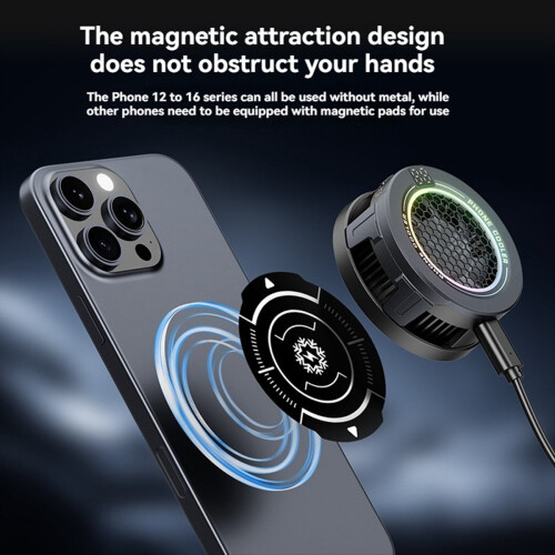 Magnetic Phone Cooler USB Fan RGB Light Temp Control for Gaming 2