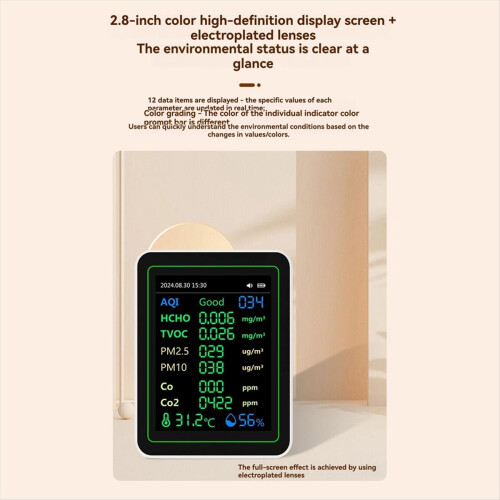 Air Quality Detector 12 in 1 Air Quality Tester Temperature Black 2