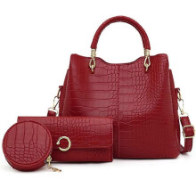 Women's handbag set shopper shoulder bag crocodile handbag medium size women's shoulder bag PU leather office handbag 3-piece bag with wallet
