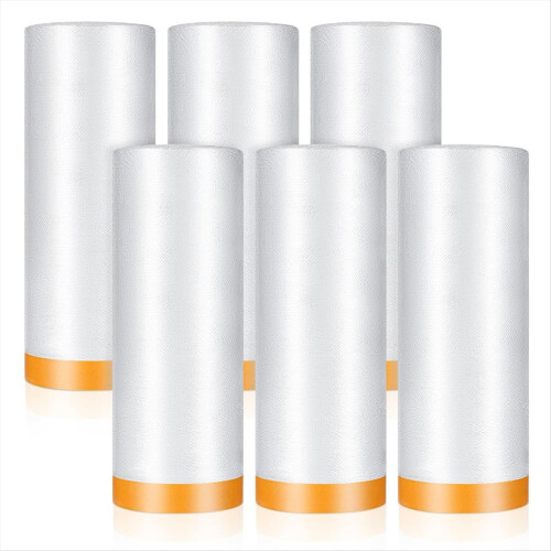 6 rollen voorgetapete afplakfolie, 60 inch x 65 ft, schildersplastic