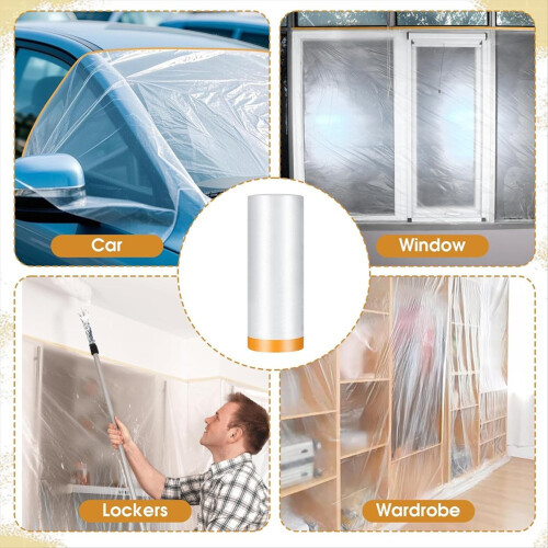 6 rollen voorgetapete afplakfolie, 60 inch x 65 ft, schildersplastic 2
