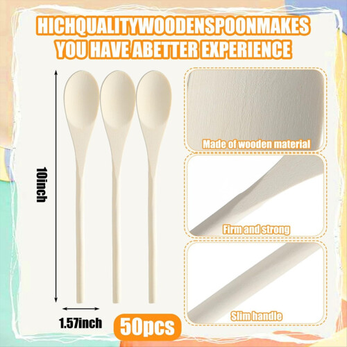 50 Pcs 10 Inch Wooden Spoons Bulk for Baking Mixing Serving 1