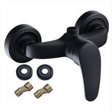 Simplicity Black Finish Wall-Mounted Shower Faucet Mixer - Single-Handle Hot/Cold Water, Adjustable 13-17cm, Modern Aluminum/Copper
