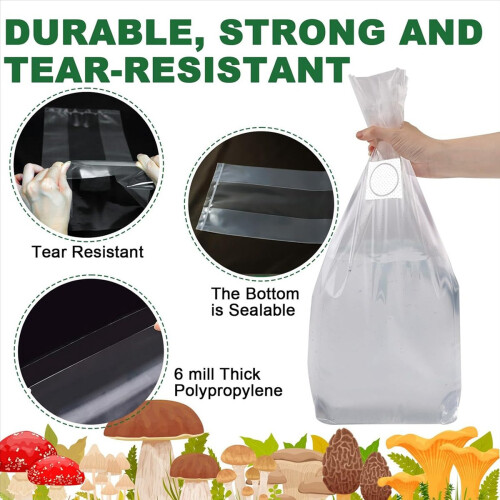 Mushroom Grow Bags,25 Pack Polypropylene Mushroom Spawn Bag 1