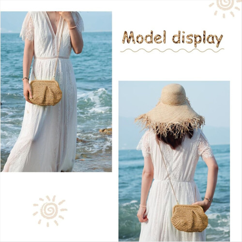 Γυναικείο πορτοφόλι με ψάθα για Cloud Dumpling Pouch, καλοκαιρινή τσάντα παραλίας 2