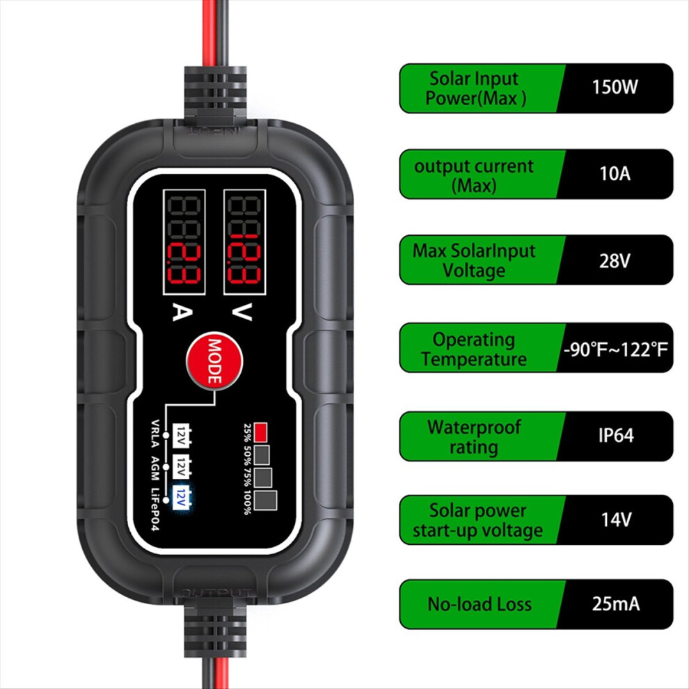 10A 12V Lithium Battery Digital Mppt Solar Charge Panel Controller 4853122528336