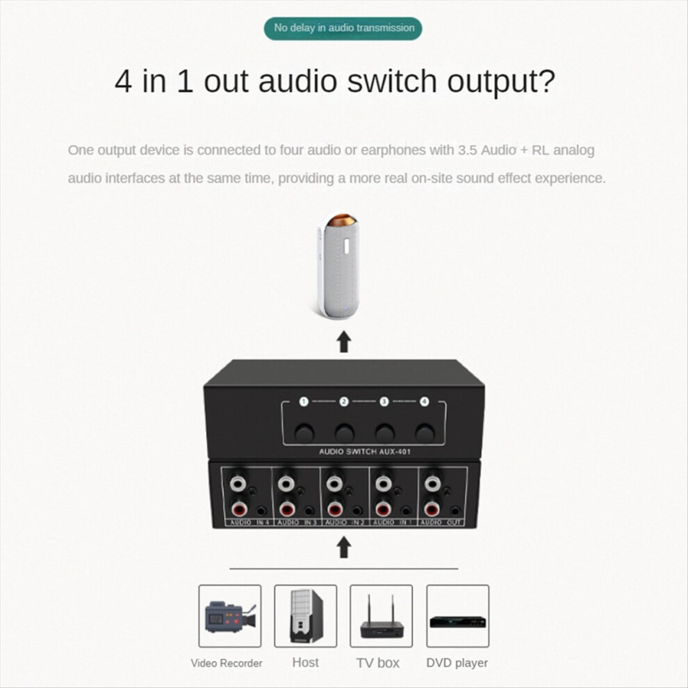 Aux Audio Switcher 4 In 1 Out Stereo Audio Selector 4X1 3.5Mm, A 4851013663548