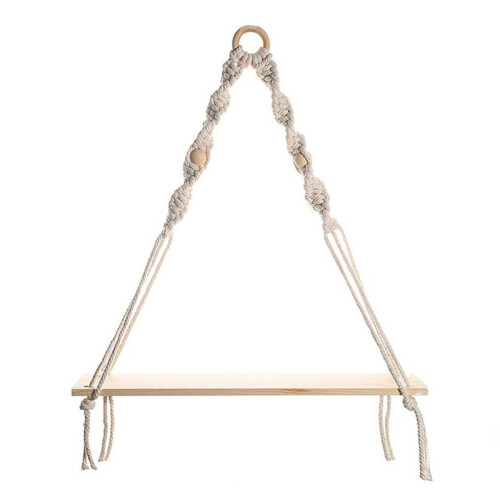 Macramé wandplank met houten kralen, zwevend rustiek on