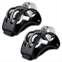 2 stuks voettamboerijn percussie, met stalen jingle bells - zwart