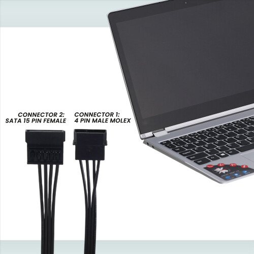 Μετατροπέας τροφοδοσίας Molex IDE 4 ακίδων αρσενικό σε 15 ακίδων θηλυκό SATA, 2 τεμάχια 1