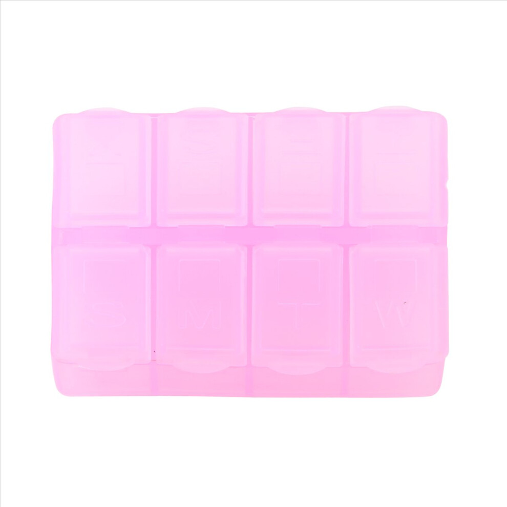 Markenlos Pink Plastic Rectangle 8 Compartments Medicine Pill Box