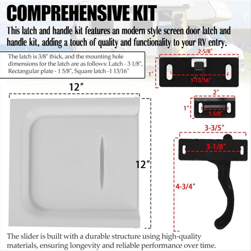 RV Screen Door Latch Handle Kit(Right Hand) and Door Slide 12In Panel 1