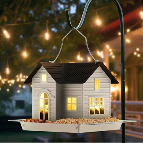 Outdoor Solar Light Bird Feeder Extended Bird Pole House Shape 1