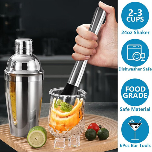 Shaker Strainer Muddler Jigger Mixing Spoon Pour Spout Bartender Kit 2