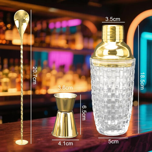 Σέικερ για κοκτέιλ 400 ml από ανοξείδωτο ατσάλι με σχέδιο από γυαλί 1