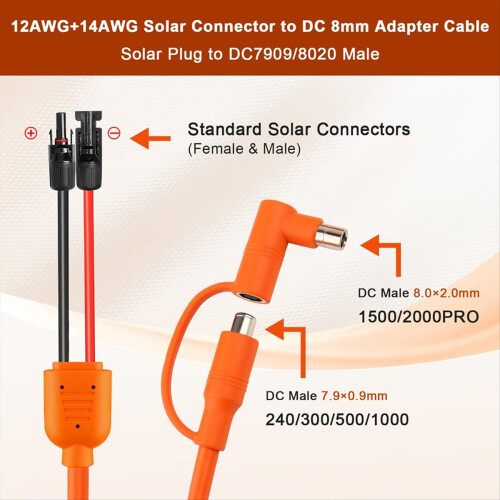 Solar to DC 8mm Charge Extension Cable 10FT,12AWG+14AWG Solar Cable 1