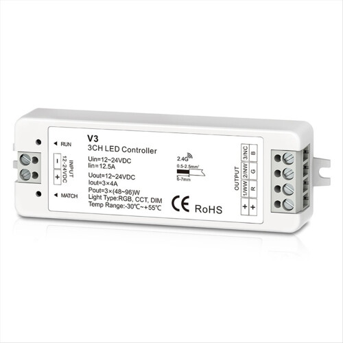 Ελεγκτής LED 3 καναλιών 2.4G DC12-24V με ρύθμιση έντασης