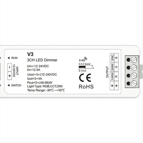 Ελεγκτής LED 3 καναλιών 2.4G DC12-24V με ρύθμιση έντασης 2
