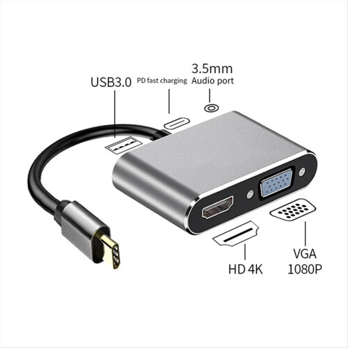 Σταθμός σύνδεσης 5 σε 1 με συμβατές θύρες VGA+USB+PD+ακουστικών 1