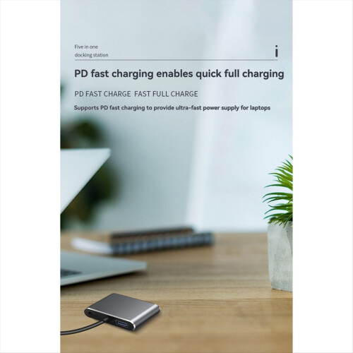 Σταθμός σύνδεσης 5 σε 1 με συμβατές θύρες VGA+USB+PD+ακουστικών 2