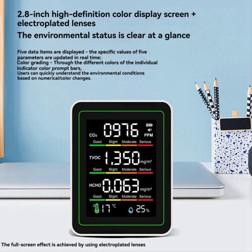 Binnenluchtkwaliteitsmonitor, CO2-monitor/temperatuur/formaldehydezwart 1