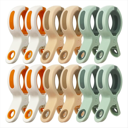 12PCS Beach Towel Clips Large Plastic Clothespins in 3 Bright Colors