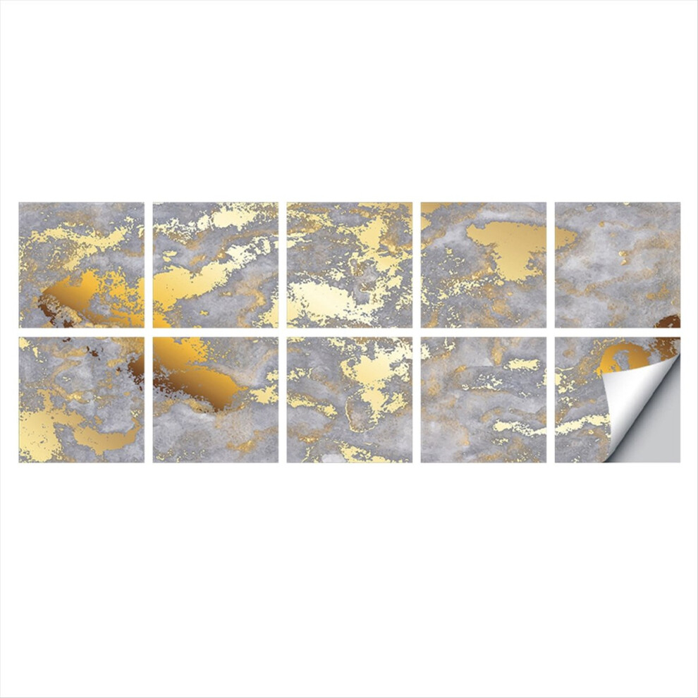 10Pcs Style Golden Marble Pattern Tiles Sticker Kitchen Backsplash 4853776047818