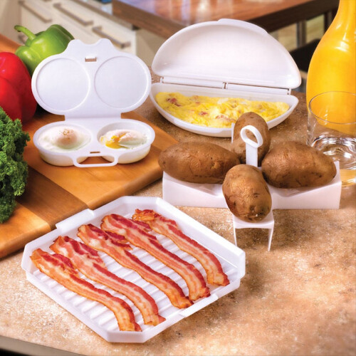 4Pcs Microwave Cooking Set Oven Cookware Set with Bacon Baking Plate 1
