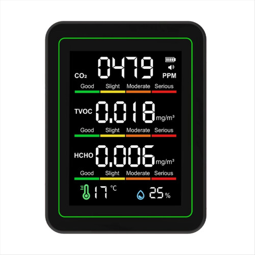 Binnenluchtkwaliteitsmonitor, CO2-monitor/temperatuur zwart 1