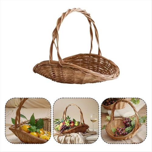 Cesta de vime trançado com alça para jardim e colheita 1