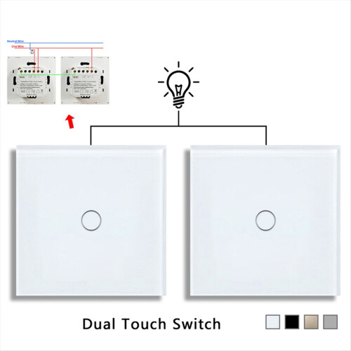 1Gang 2Way Dual Touch Switch Tempered Glass Panel Stair Switch Black 2