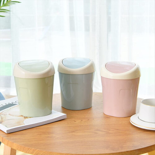 Mini cestino da tavolo con coperchio basculante, blu + verde + rosa, plastica 1