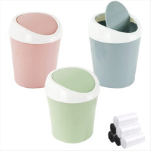 Mini Lixeira de Mesa com Tampa Giratória, Azul + Verde + Rosa, Plástico