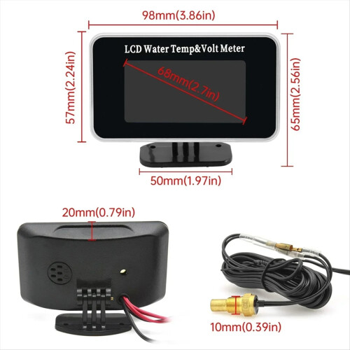 LCD merač teploty vody do auta + teplomer, voltmeter a ukazovateľ 2