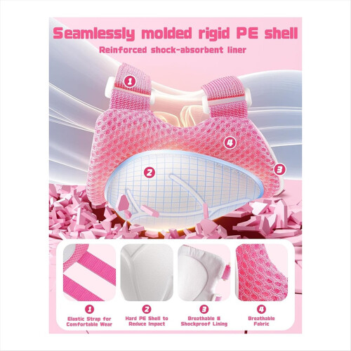 Set di protezioni per bambini, ginocchiere, gomitiere e polsiere, rosa 1