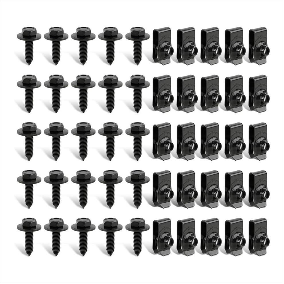 50 Pcs Body Fasteners - 25 Bolts & 25 U-Nut Clips For 4853776070601