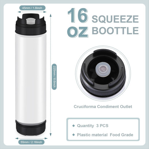 3 Pcs 16 Oz Condiment Squeeze Bottles Inverted Plastic Squeeze Bottle 2