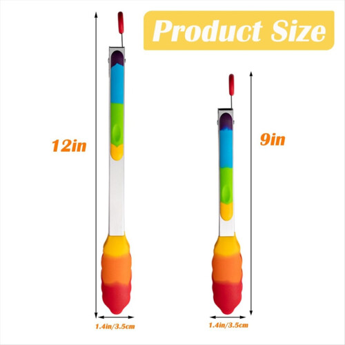 Rainbow Tongs Cooking Stainless Steel with Silicone Tips 9 12 Inch 2