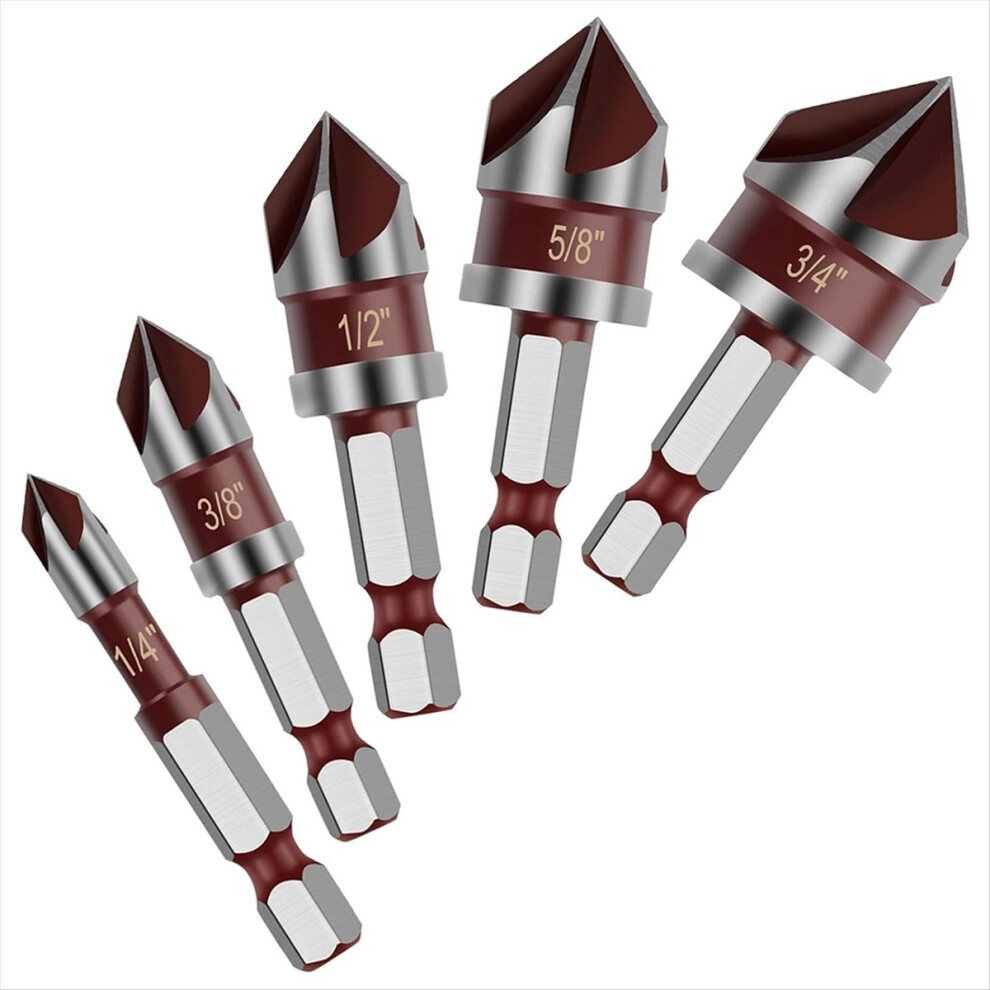 5Pcs Countersink Drill Bit Set, 82 Degree Hss Counter Sink Drill Bit 4853127638283