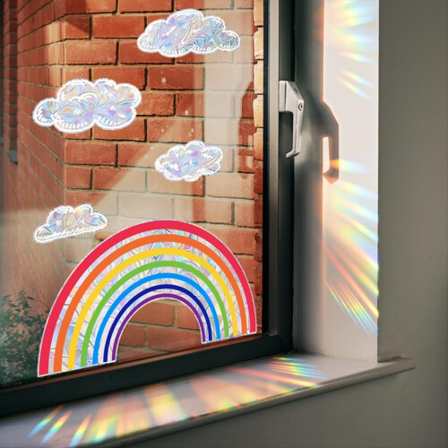 Rainbow Cloud Window Clings, Watercolor Prism Suncatchers Stickers 1
