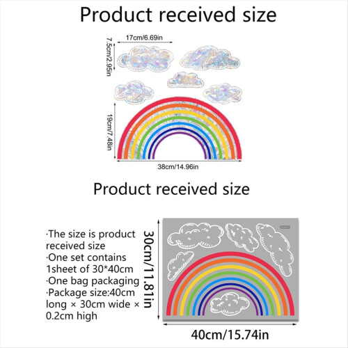 Rainbow Cloud Window Clings, Watercolor Prism Suncatchers Stickers 2