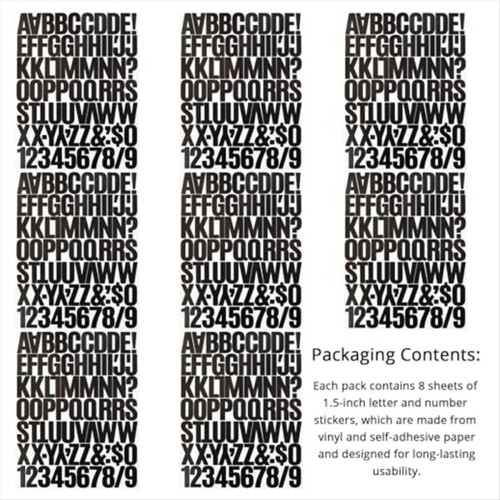 folhas de adesivos de letras e números de 1,5 polegadas, para scrapbooking, preto 2