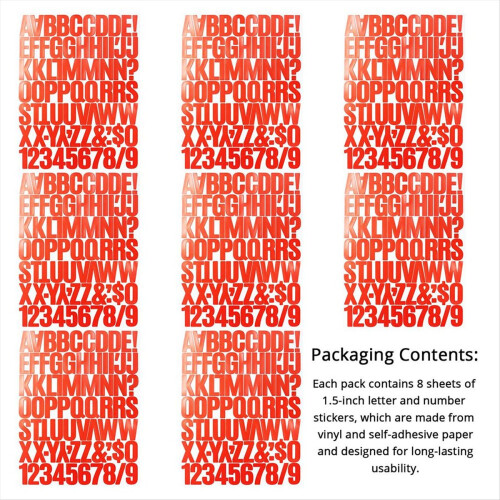 8 folhas de adesivos de letras e números de 1,5 polegadas, para scrapbooking, vermelho 2