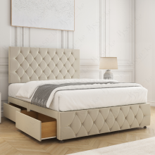 (Cream, 4FT Small Double (No Mattress)) Mulberry Divan Bed with 2 Storage Drawers | Plush Velvet Upholstered Double Bed Base 26 Headboard & 12 Footboard with Mattress Option