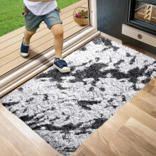 (50x80 cm (1.6x2.6 ft) Door Mat, Marble Black & Grey) Shaggy Rugs Marble Pattern-Non Slip Thick Pile Fluffy Area Rugs for Bedroom & Living room