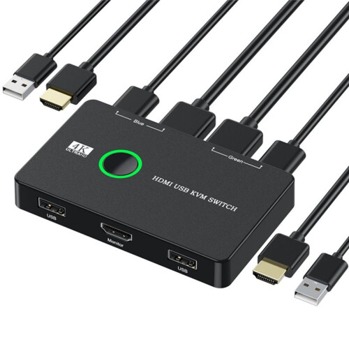 Comutador KVM com 2 portas USB e compatível com 2 computadores