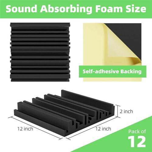 Painéis de espuma autoadesivos à prova de som, espuma acústica de 12x12x2 polegadas 1